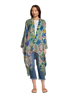 World Market Blue Green Floral Kimono Cover Up NWT One Size